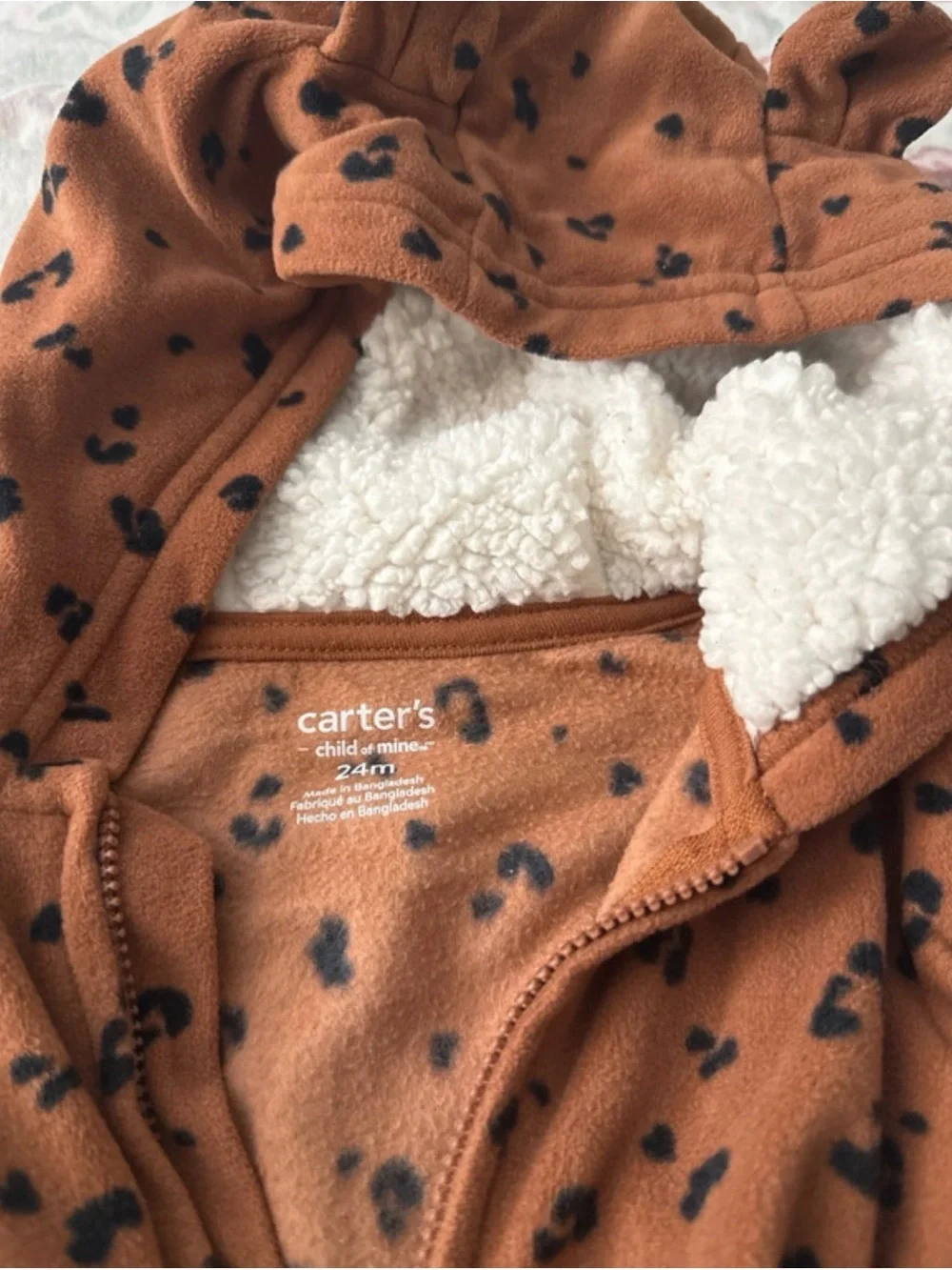 Carter's Rust Brown Hooded One-Piece with Black Spot Print